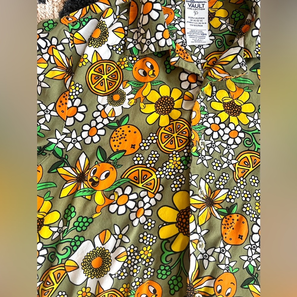 Walt Disney World Vault 50th Orange Bird Citrus Orange Button Down Shirt XS - Picture 4 of 7